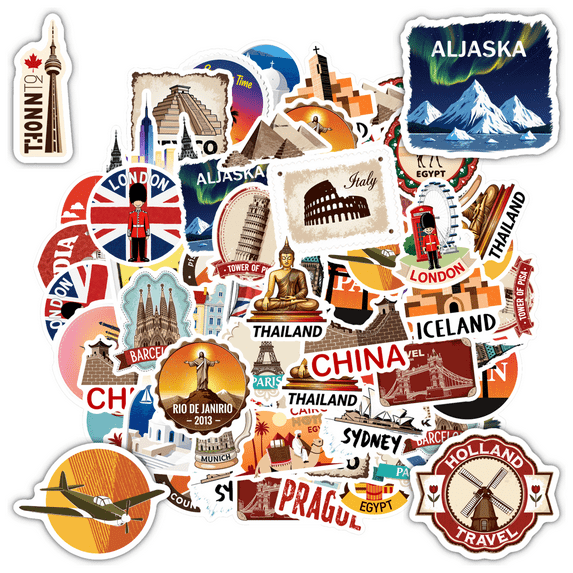 35pcs Vintage Stickers Travel Stickers City Stickers Landmark Stickers for Laptops Suitcases Notebooks