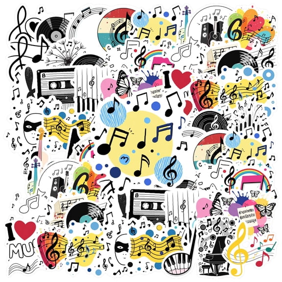 35pcs Vinyl Musical Stickers Music Notes Decals Instruments Stickers for Laptops Suitcases Phones