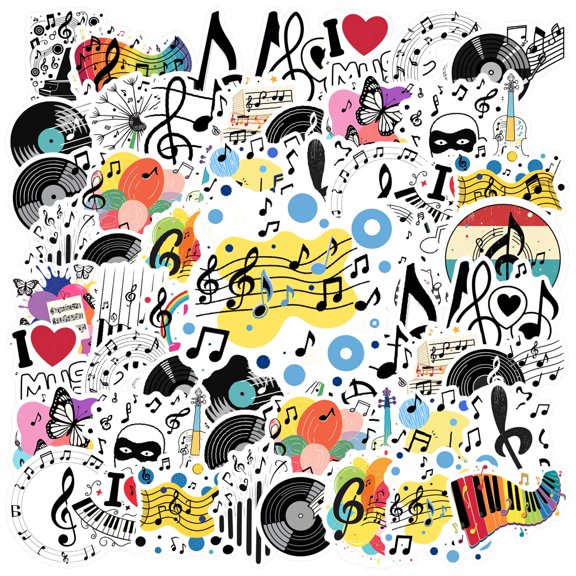 35pcs Vinyl Musical Stickers Music Notes Decals Instruments Stickers for Laptops Suitcases Phones
