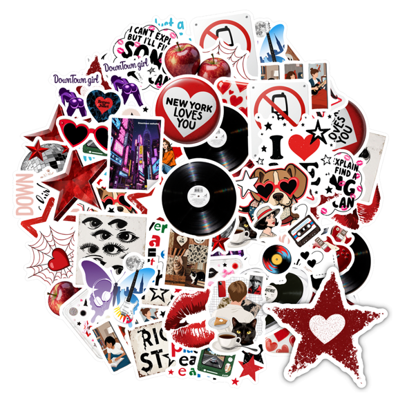 35pcs Vinyl Stickers Retro Stickers Heart Stickers Graffiti Decals City Stickers for Laptops Suitcase Phone