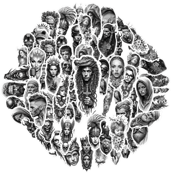 35pcs Warrior Stickers Mythology Royal Stickers Portrait Stickers for Laptops Phones Suitcases