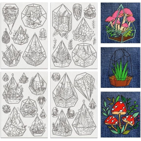 35pcs Water Soluble Embroidery Stabilizers Geometric Vessel Green Plants Stick and Stitch Embroidery Paper Wash Away Transfer Paper