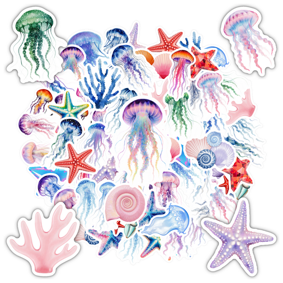 35pcs Watercolor Stickers Animal Stickers Starfish Jellyfish Coral for Laptops Suitcases Phone Toys