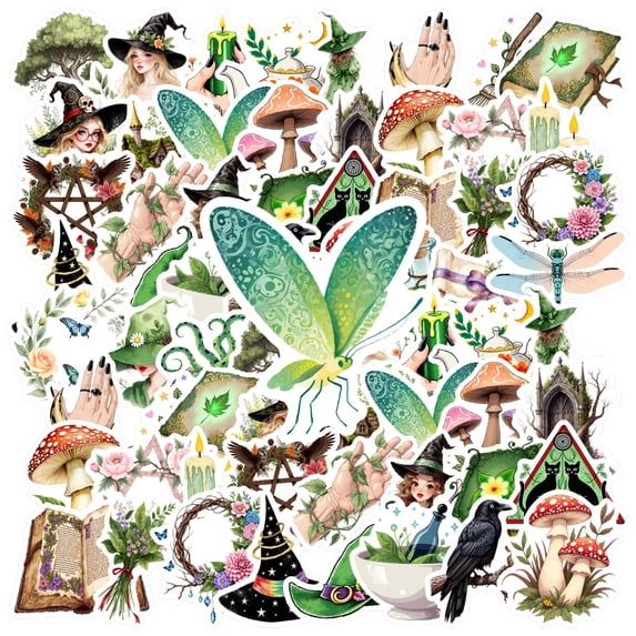 35pcs Whimsical Stationery Stickers Fantasy Kids Stickers Witchcraft Stickers for Laptops Suitcase Phone