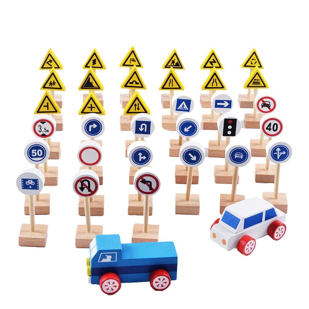 35pcs Wooden Street Signs Traffic Signs Playset Children's Educational ...