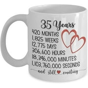 35th Anniversary Mug for Husband Wife Couples Celebrating Thirty Five Years Marriage Cute Romantic Wedding Keepsake for Parents Novelty 11 or 15 Oz. W