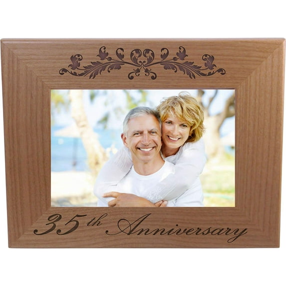 35th Anniversary - Natural Alder Wood Engraved Tabletop/Hanging Photo Picture Wedding Memory Frame