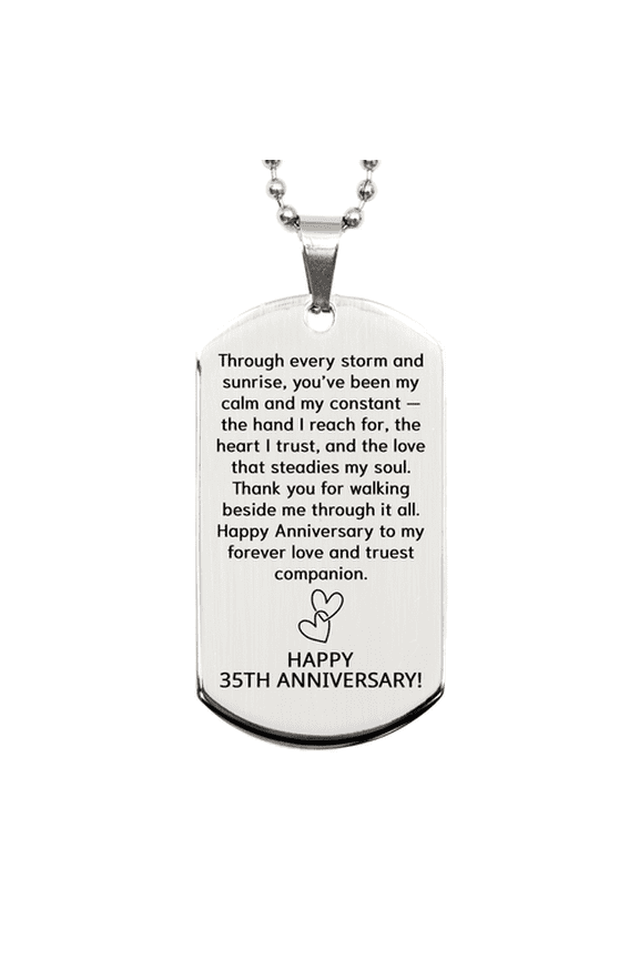 35th Anniversary Necklace - 35 Years Anniversary Gift for Him or Her - Couples Dog Tag for Boyfriend or Girlfriend