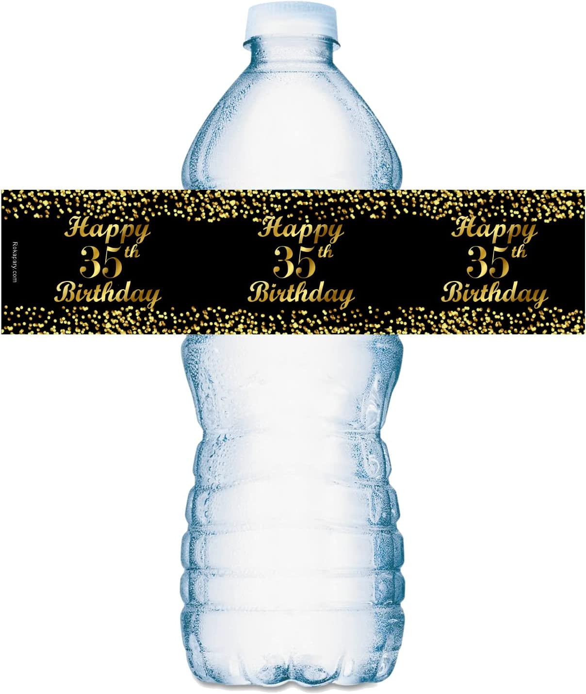 35th Birthday Black Water Bottle Labels; Set of 20 Waterproof Water ...