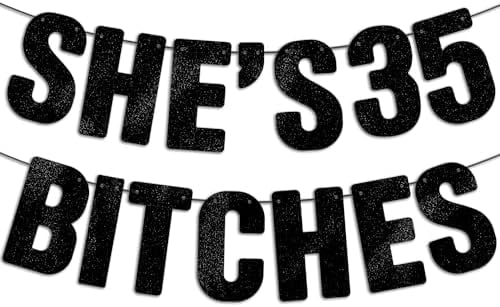 30th Birthday Banner For Women – 'SHE'S 30 BITCHES' Black Glitter Sign With Ribbon, Party Decor For Her Milestone