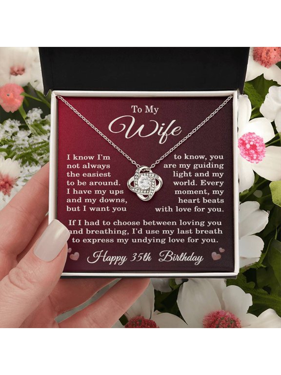 35th Birthday Gifts for Wife Happy 35th Birthday Necklace Jewelry 35 Years Old Birthday Gift Title: 14K White Gold Finish, Box Choice: Standard Box