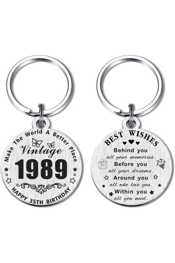 35th Birthday Gifts for Women - 1989 Keychain for 35 Years old Birthday Present, Happy 35th Key Chain