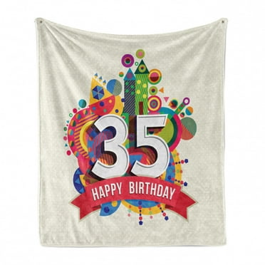 35th Birthday Soft Flannel Fleece Throw Blanket, Middle Age Theme Greeting Present Number Fun Joy Colorful Geometric Design, Cozy Plush for Indoor and Outdoor Use, 50" x 70", Multicolor, by Ambesonne