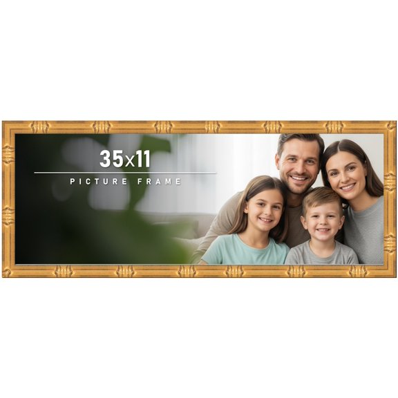 35x11 Frame Gold Bamboo Picture Frame - Complete Modern Photo Frame Includes UV Acrylic Shatter