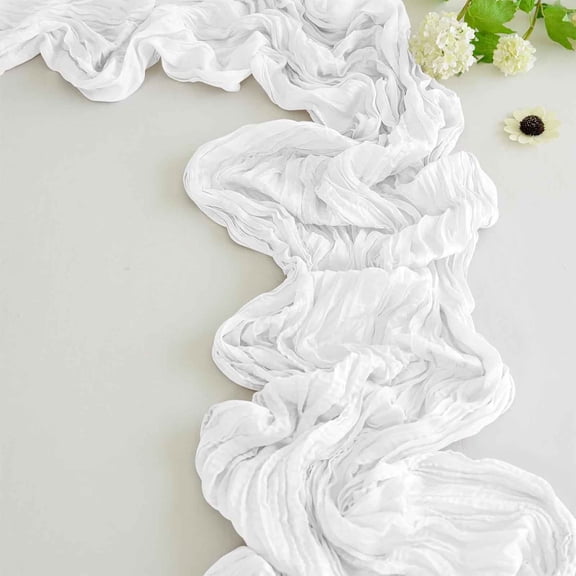 35x157in Sheer Long Table Runner, Wenini Gauze Table Runner for Wedding Baby Birthday Party, Dusty Polyester Decorative Tablecloth for Banquet Buffet Home Decor, White