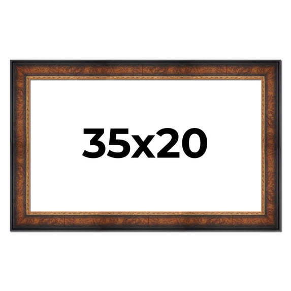 35x20 Frame Brown Walnut Gold Ornate Trim Solid Wood Plein Air Picture Frame | 3 Inch Moulding