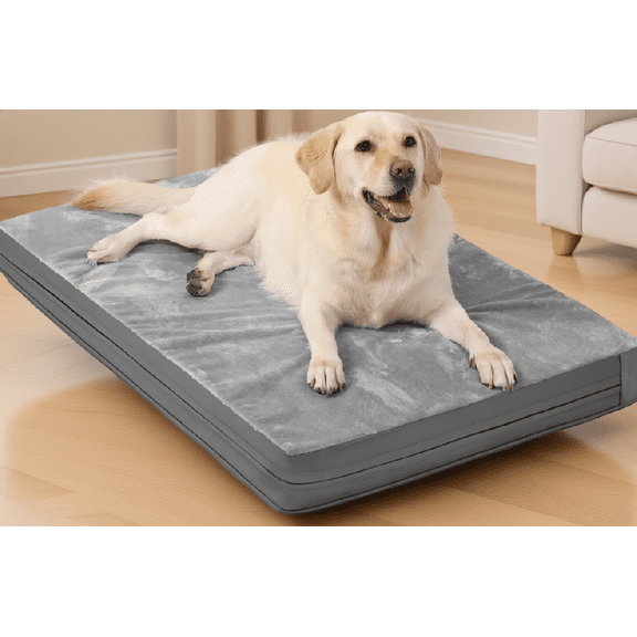 35x22 Inch Dog Bed Crate Pad, Waterproof Washable Pet Mattress with Removable Cover, Foam Kennel Pad for Large Medium Dogs, Gray