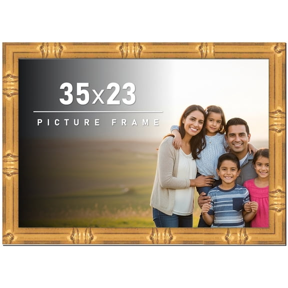 35x23 Frame Gold Bamboo Picture Frame - Complete Modern Photo Frame Includes UV Acrylic Shatter