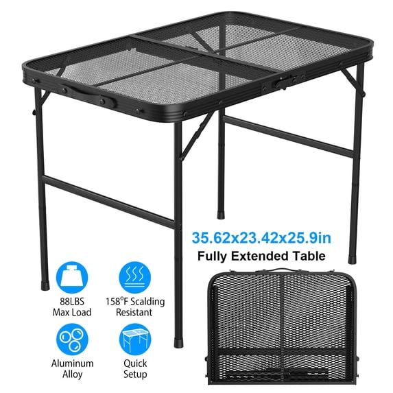 35x23x26in Foldable Aluminum Alloy Camping Table,Height Adjustable Picnic Table Black