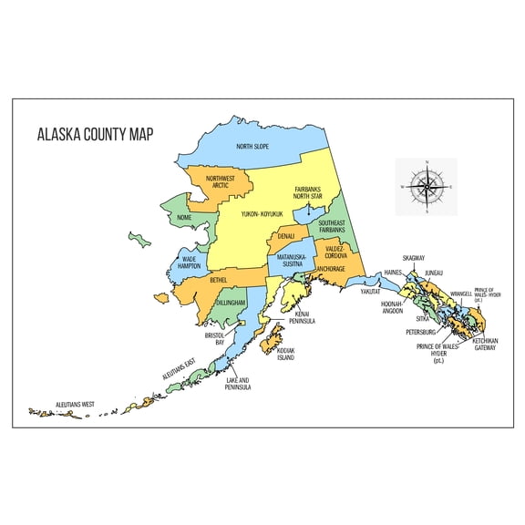 Wall Art Impressions Alaska County Map, Coated Paper, 35x24