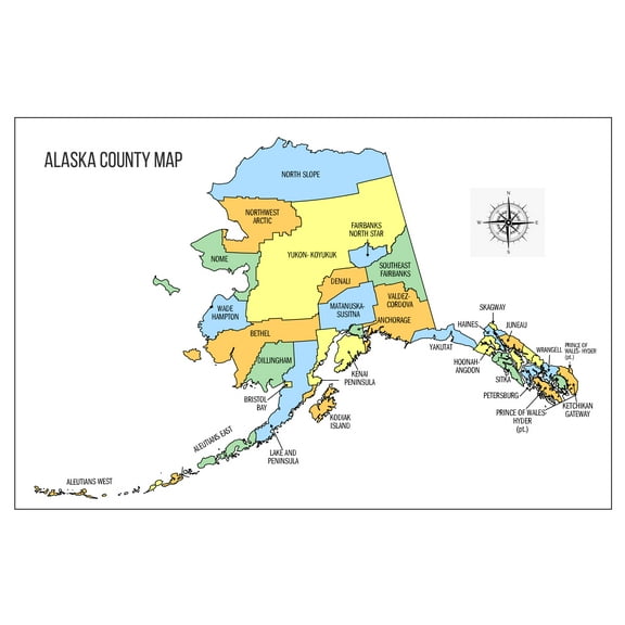 Wall Art Impressions Alaska County Map 35” x 24” Canvas Art Prints
