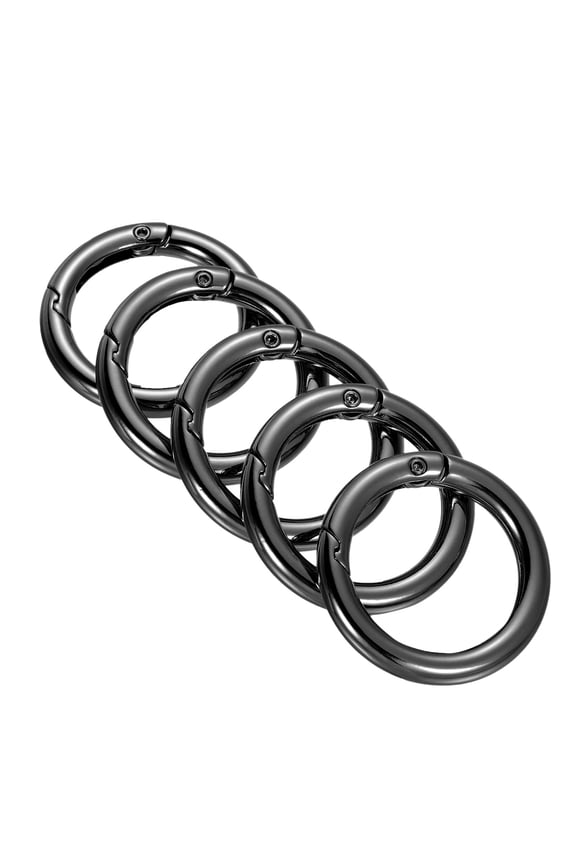 35x25x5mm Round Zinc Alloy Spring Gate O Ring Snap Clip Buckle, Black 5 Pack