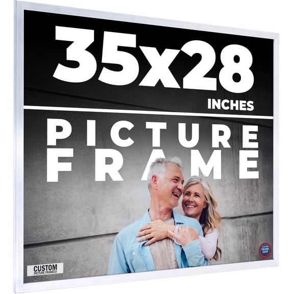 35x28 Frame Silver Stainless Steel Solid Wood Picture Frame | 0.75 Inch Moulding Width | Includes