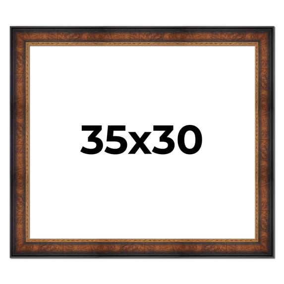 35x30 Frame Brown Walnut Gold Ornate Trim Solid Wood Plein Air Picture Frame | 3 Inch Moulding
