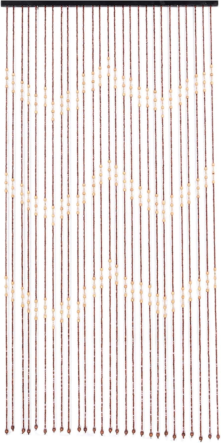 35x68 Inch Brown Beaded Curtain, 27 Lines Door Curtain Wooden Bead Curtain Brown Retro Bead Divider Curtain Decorative Curtains for Decoration Room Kitchen