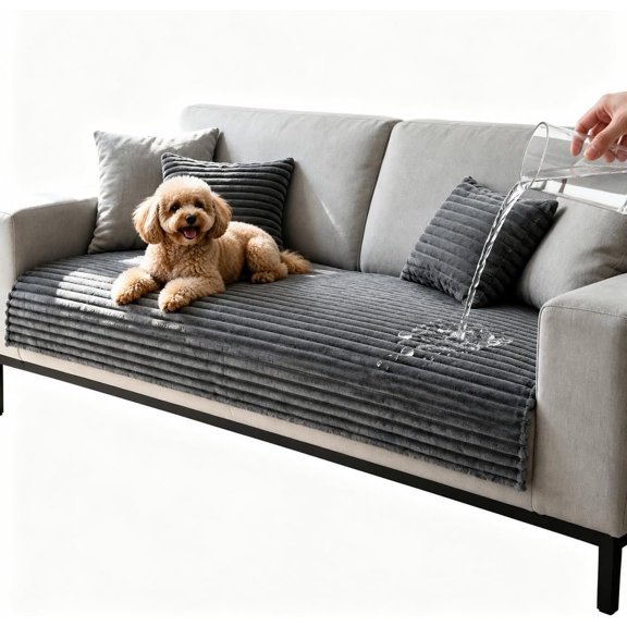 35x70 Inch Non-Slip Couch Cover Pad for Dogs & Cats, Faux Sofa Cushion Protector, Machine Washable Couch Seat Cover, Dark Gray
