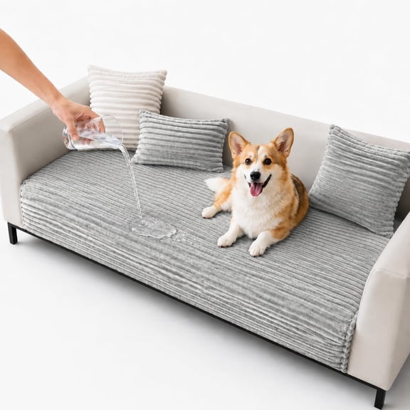 35x70 Inch  Non-Slip  Couch Cover Pad for Dogs & Cats, Faux  Sofa Cushion Protector, Machine Washable Couch Seat Cover, Light Gray