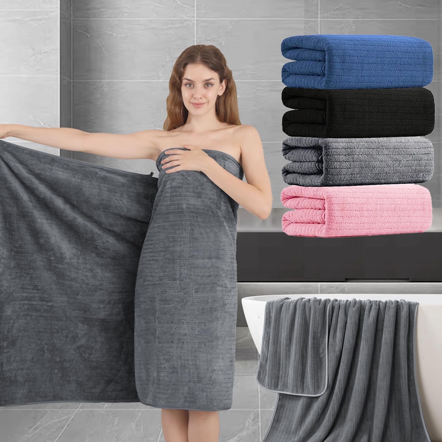 35x70 Inches Extra Large Bath Towels, Cotton Bathroom Towels, Super Soft and Absorbent - 4 Colors