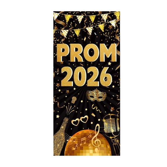 35x70in Prom Send Off Decorations 2026 Door Banner, Black and Gold Prom Banner for Door 2026 Prom Decorations Door Banner for High School College Graduation Party Decor