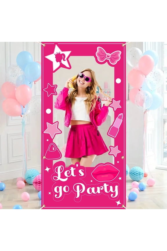 35x71 Inch Hot Pink Girls Birthday Photo Frame Pink Photo Booth Props Princess Doll Theme Decor