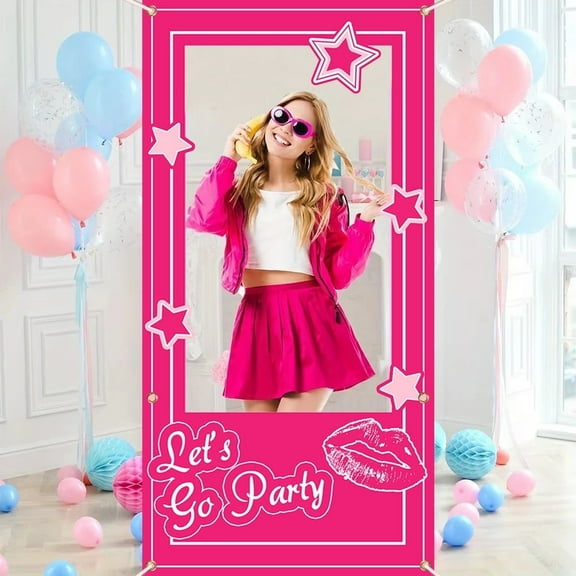 35x71 Inch Lets Go Party Photo Frame Hot Pink Girl Photo Props Birthday Wedding Party Decoration