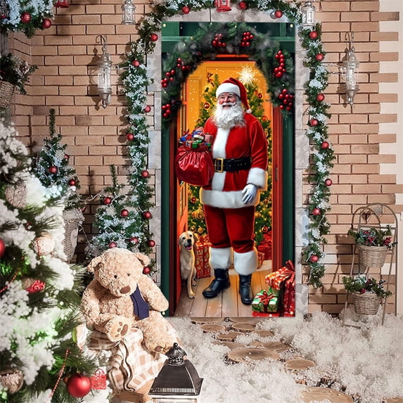 35x71 Inch Santa Claus Christmas Door Cover - Polyester Holiday Decor for Front Door/Table/Wall (Multicolor)