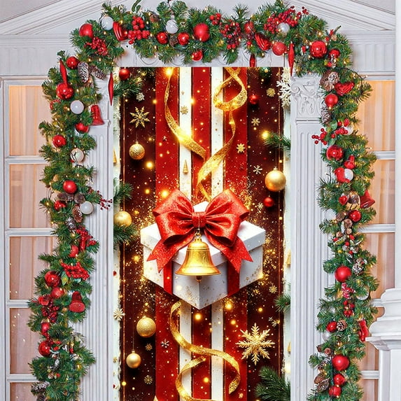 35x71 Inch Santa Claus Christmas Door Cover - Polyester Holiday Decor for Front Door/Wall/Table (Multicolor, Rope Included)