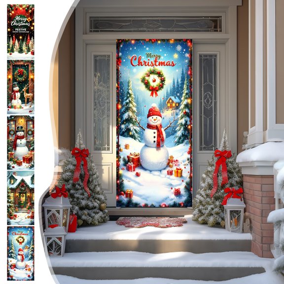 35x72 Inch Christmas Door Cover, Holiday Door Curtain, Festive Wall and Door Decoration for Christmas Parties and Seasonal Home Decor