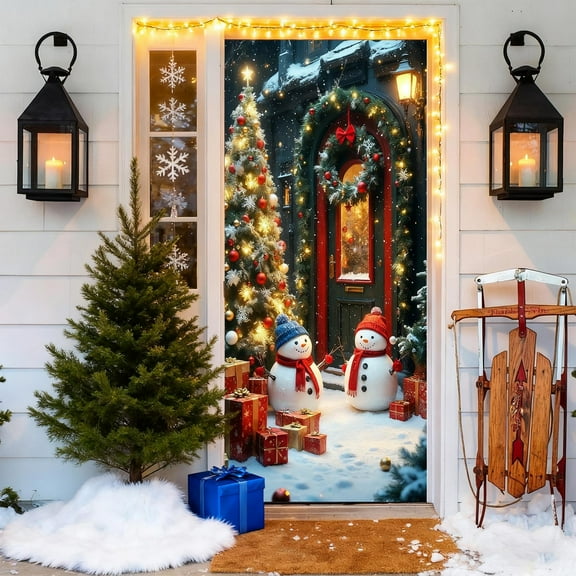 35x72 Inch Christmas Door Cover - Santa Claus Polyester Curtain for Front Doors, Waterproof Holiday Decor with Adjustable Ropes, Festive Party Tablecloth & Wall Decor
