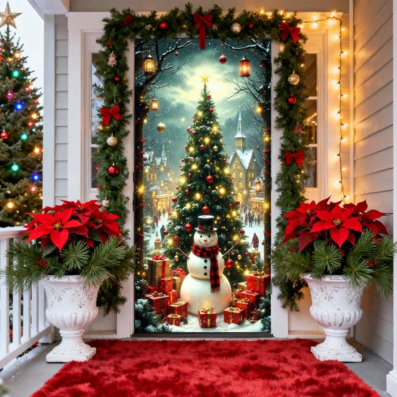 35x72 Inch Christmas Door Cover - Santa Claus Polyester Curtain for Front Doors, Waterproof Holiday Decor with Adjustable Ropes, Festive Party Tablecloth & Wall Decor