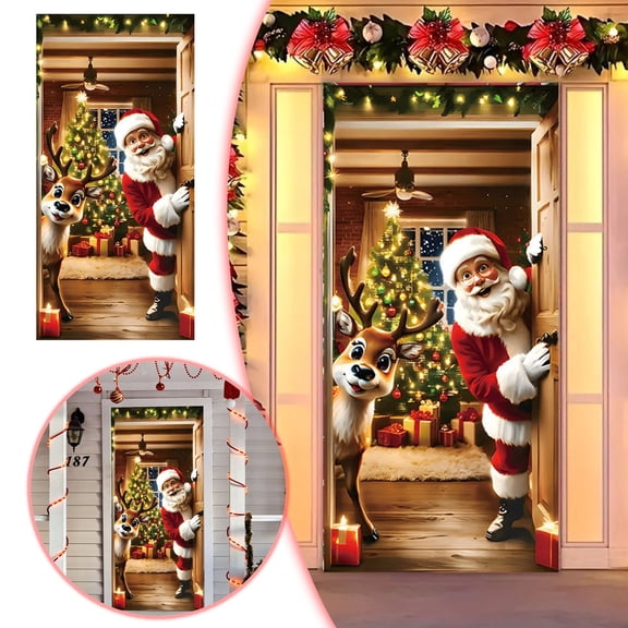 35x79 Inch Elastic Nativity Door Cover, Religious Manger Scene Front Door Wrap, Stretchable Christmas Holiday Banner, Holy Night Jesus Birth Decoration for Home