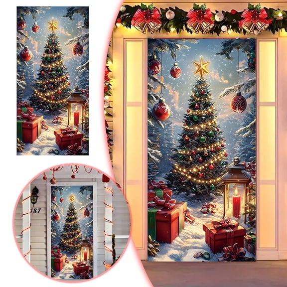 35x79 Inch Elastic Nutcracker Door Cover, Traditional Soldier Front Door Fabric Wrap, Stretchable Winter Holiday Entryway Banner Decoration, Christmas Party Outdoor Mural
