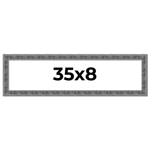 35x8 Frame Silver Black Rustic Sonoma Solid Wood Picture Frame | 1.5 Inch Moulding Width | Complete