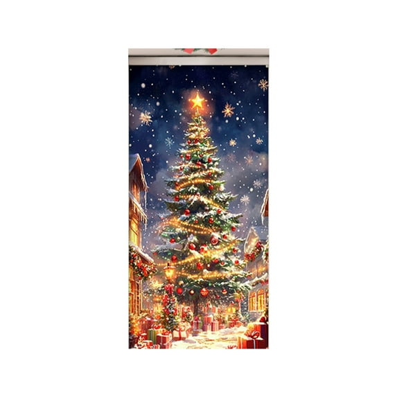 35x82 Inch Christmas Door Cover – Polyester Holiday Door & Wall Decoration with Elastic Fit for Indoor Outdoor Use, Party or Home Festive Décor