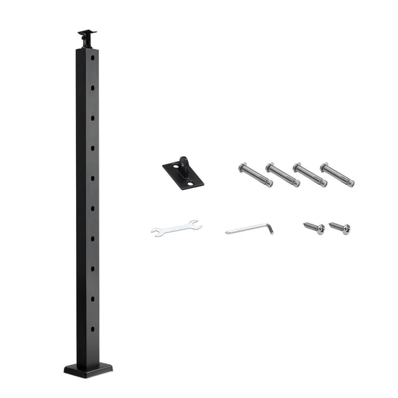 36"1"2" 30-Degree Angled Hole Stainless Steel Stair Cable Railing Post with Horizontal Curved Brackets,Black