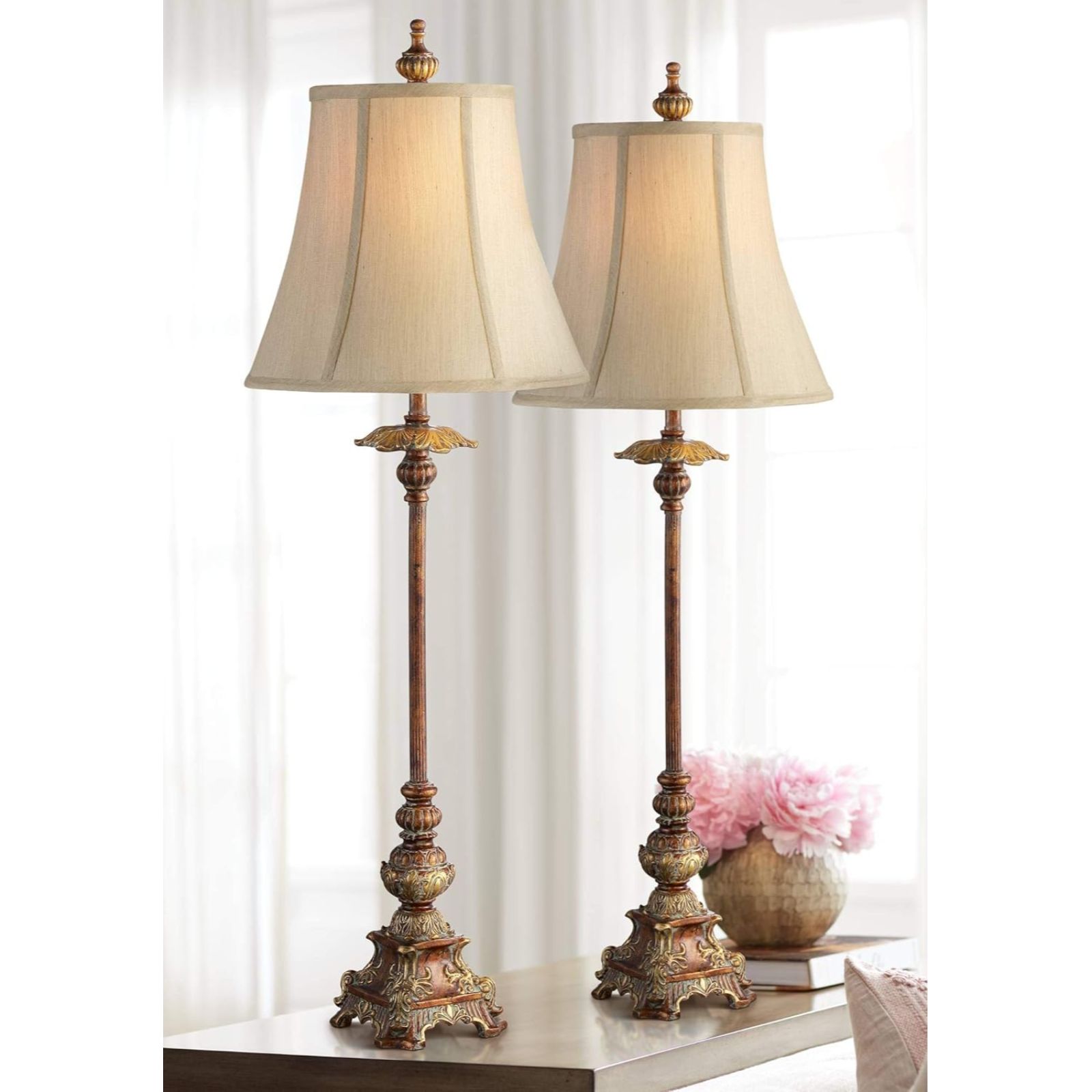 36 1/2" Tall Skinny Large Buffet Traditional End Table Lamps Set of 2 ...