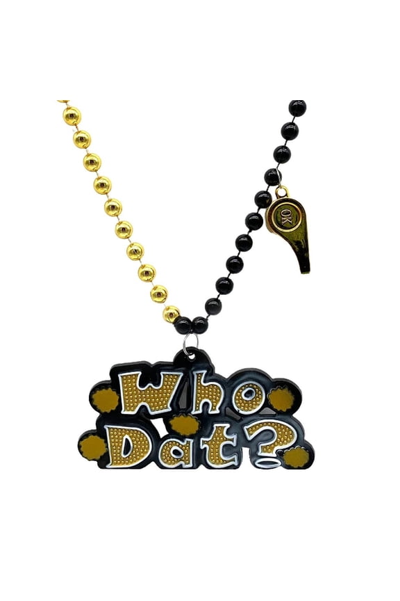 36" 10mm 4-Section Black and Gold Bead with Whistle and Who Dat Medallion