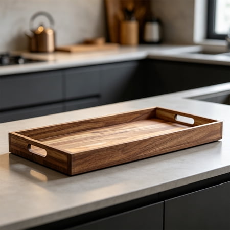 36 ×12 Inch Extra Long Acacia Wood Serving Tray with Cutout Handles, Raised Edge Rectangular Wooden Vanity Tray for Coffee Table, Breakfast, Wine, Bathroom Counter & Party Appetizer Serving