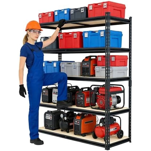 36.12"W: Father&I 5-Shelf-Storage-Rack Industrial Metal+Wood Garage/Kitchen Shelves Steel Utility Stand Shelving Unit Adjustable Heavy-Duty Shed/Closet/Pantry Organizer 72"h*36.12W*16d, Black