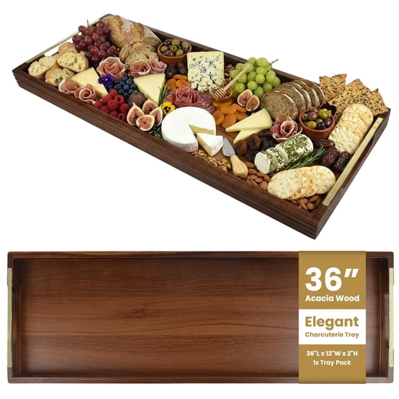 3612in Acacia Wooden Charcuterie Board with Handles, (Extra Long 3ft)